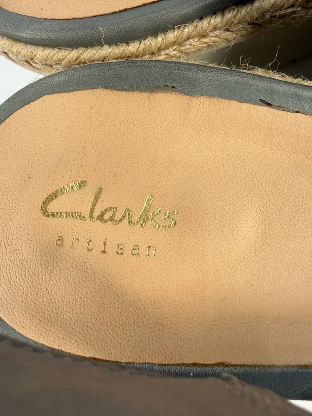 Clarks Artisan Gray Leather Wedge Sandals Slingback Platform Espadrille Style